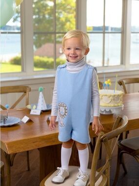 Blue Corduroy Baby Romper with Lion Applique